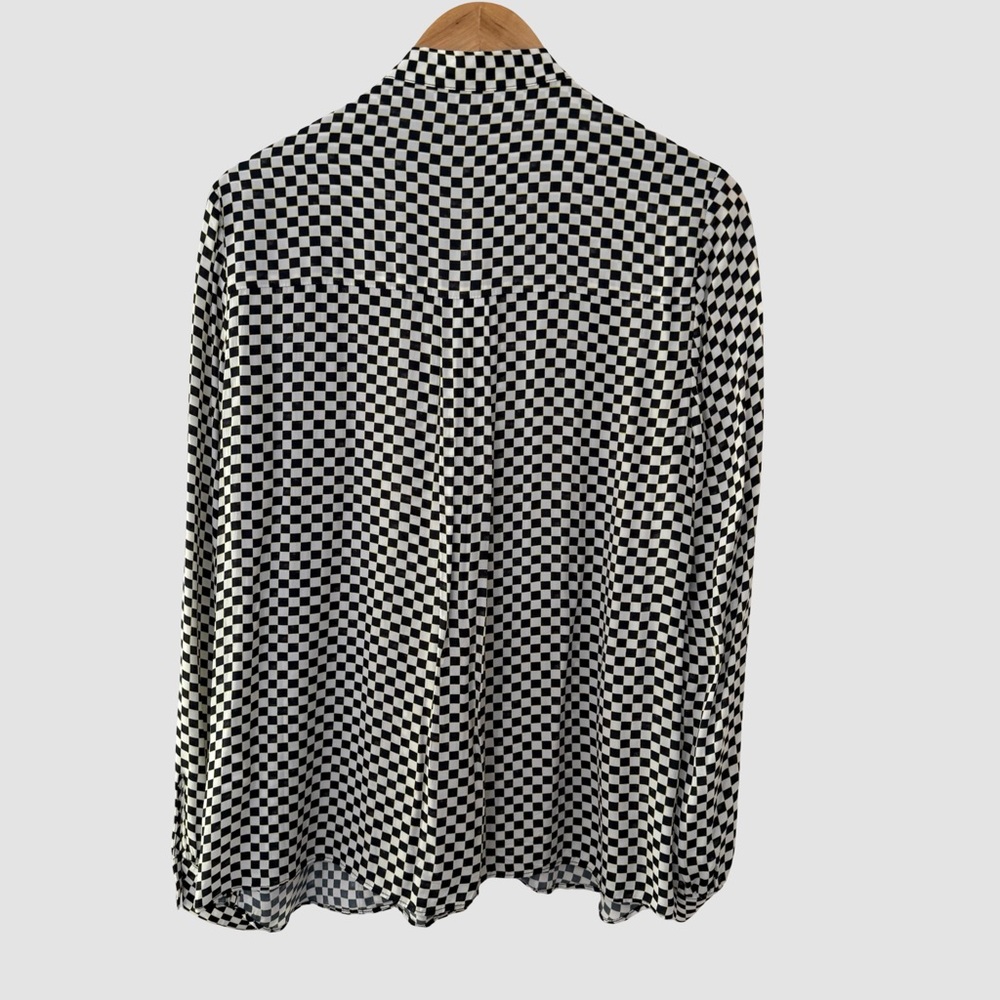 REISS Long Sleeve Bow Neck Button Down Check Print Blouse US 8 - Picture 2 of 7
